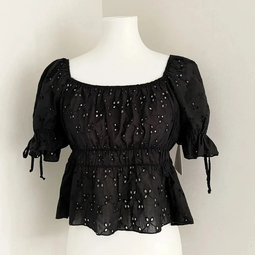 Elegant Black Eyelet Blouse